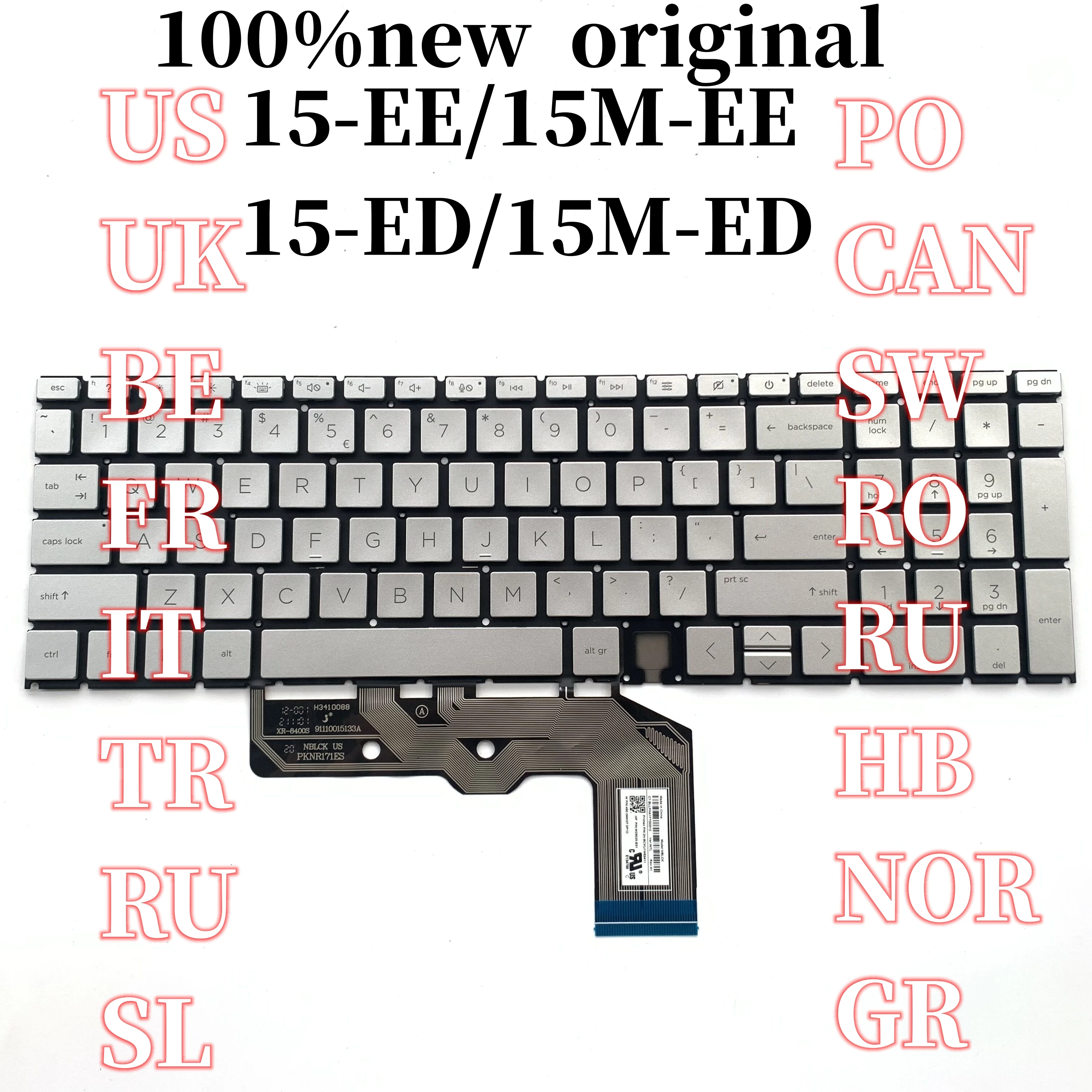 100%New Original For HP X360 15-EE 15M-EE 15-ED 15M-ED TPN-C149 W140 17-CG laotp keyboard with backlight silver