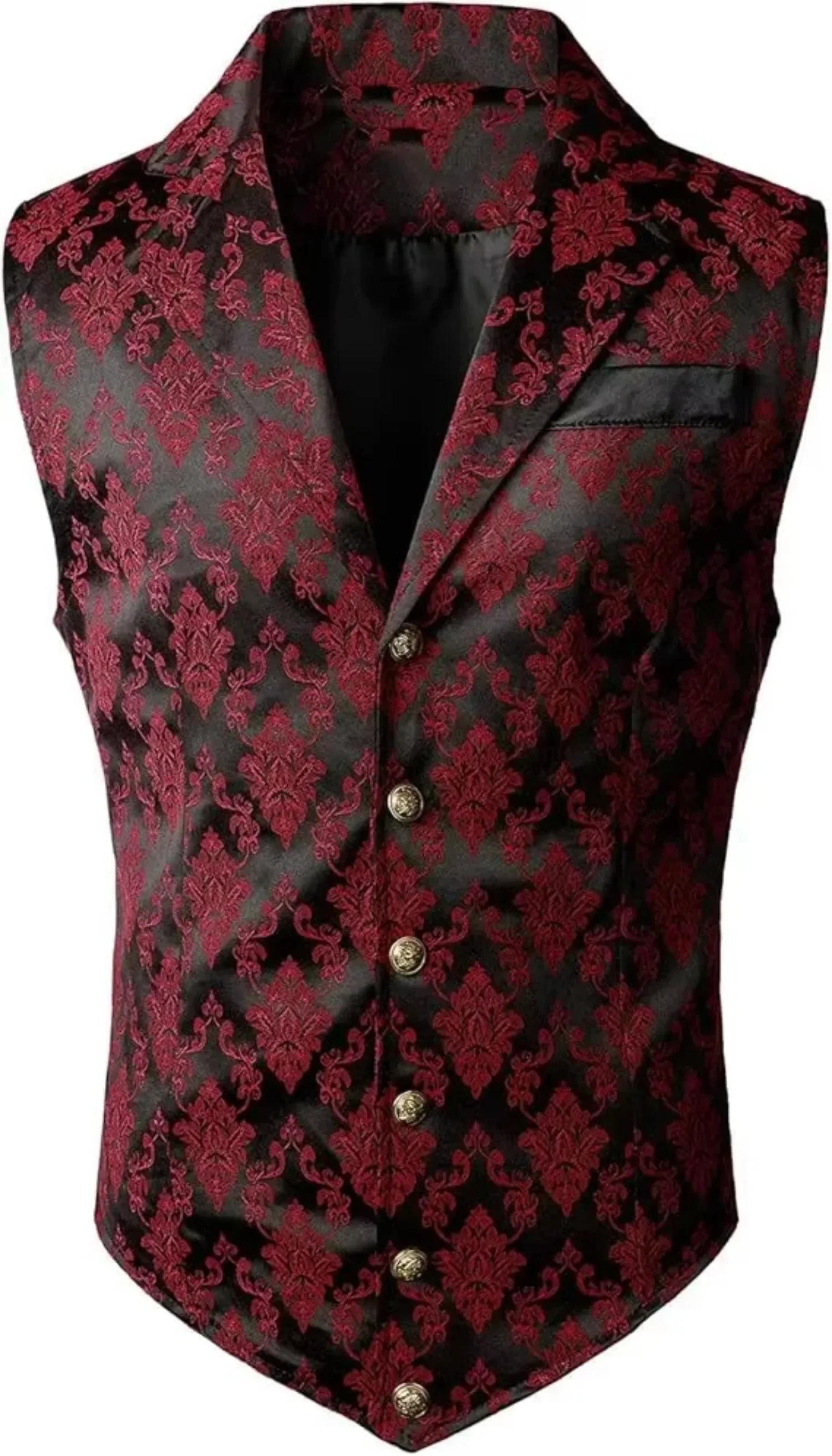 Viktorianische Blumen-Jacquard Herrenanzugweste Formelle Business-Weste mit Revers Einreihig Slim Fit Weste für Hochzeit Bankett Party – Detail 4