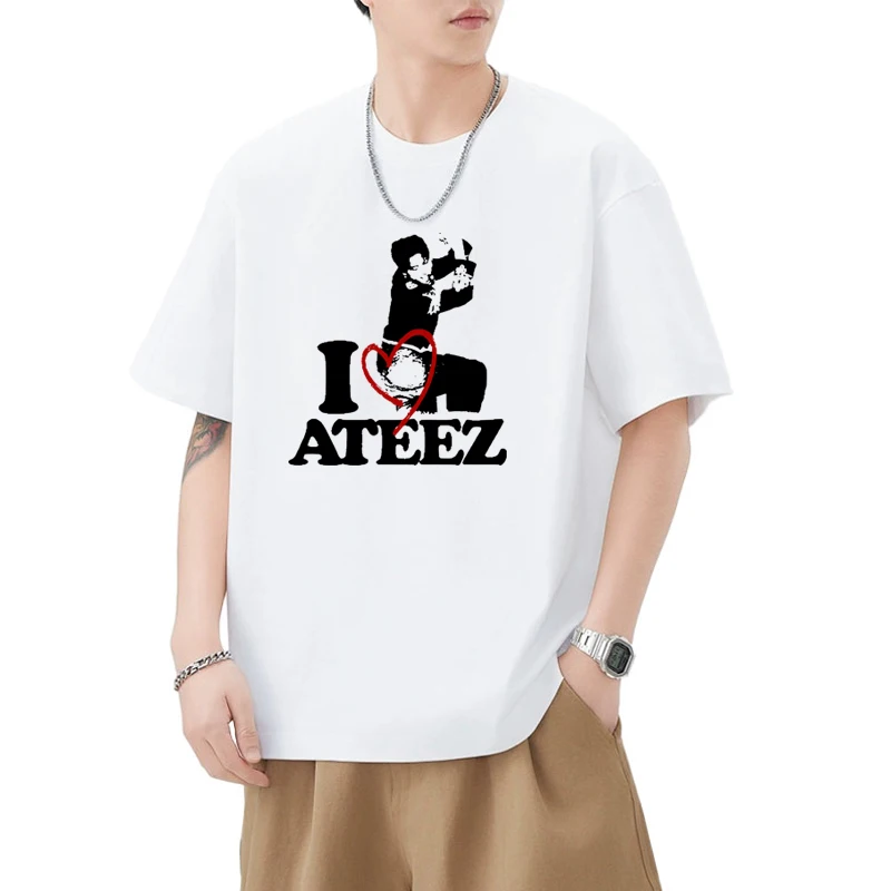 

Korea popular Wooyoung I Heart Ateez print White T shirt 2026 Men Women Trend Y2k Tops Unisex 100% Cotton short sleeve T-shirts