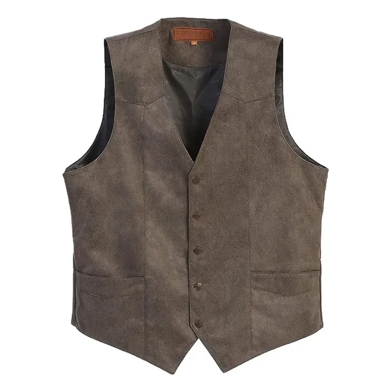 Men's New Suede V-neck Waistcoat Slim Business Dress Vintage Single-breasted Top