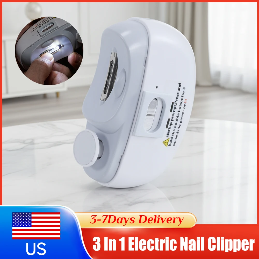 

3In1 Electric Nail Clipper With LED Light USB Rechargeable Manicure Pedicure Polisher Toenail Grinder For Indoor Outdoor Travel
