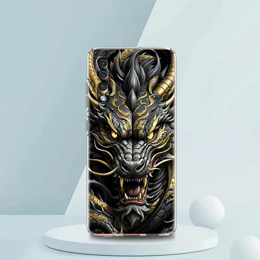 Ink Dragon Transparent Phone Case dla Samsung Galaxy A12 A50 A52 A70 A40 A10 A20 A30 A02 A03S A04 Cover Silicone Shell Capas Bag