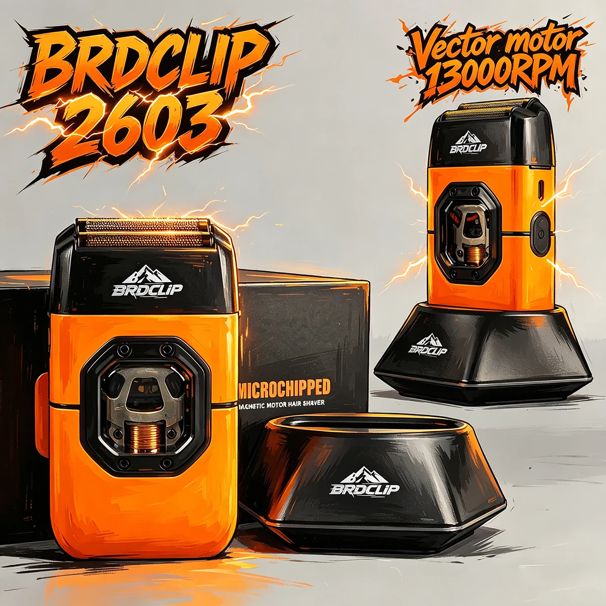 

Электробритва BRDCLIP 2603 полностью металлическая, с сетчатым лезвием, 13000 об/мин, векторный двигатель, с док-станцией для зарядки, машинка для стрижки бороды для барбершопов