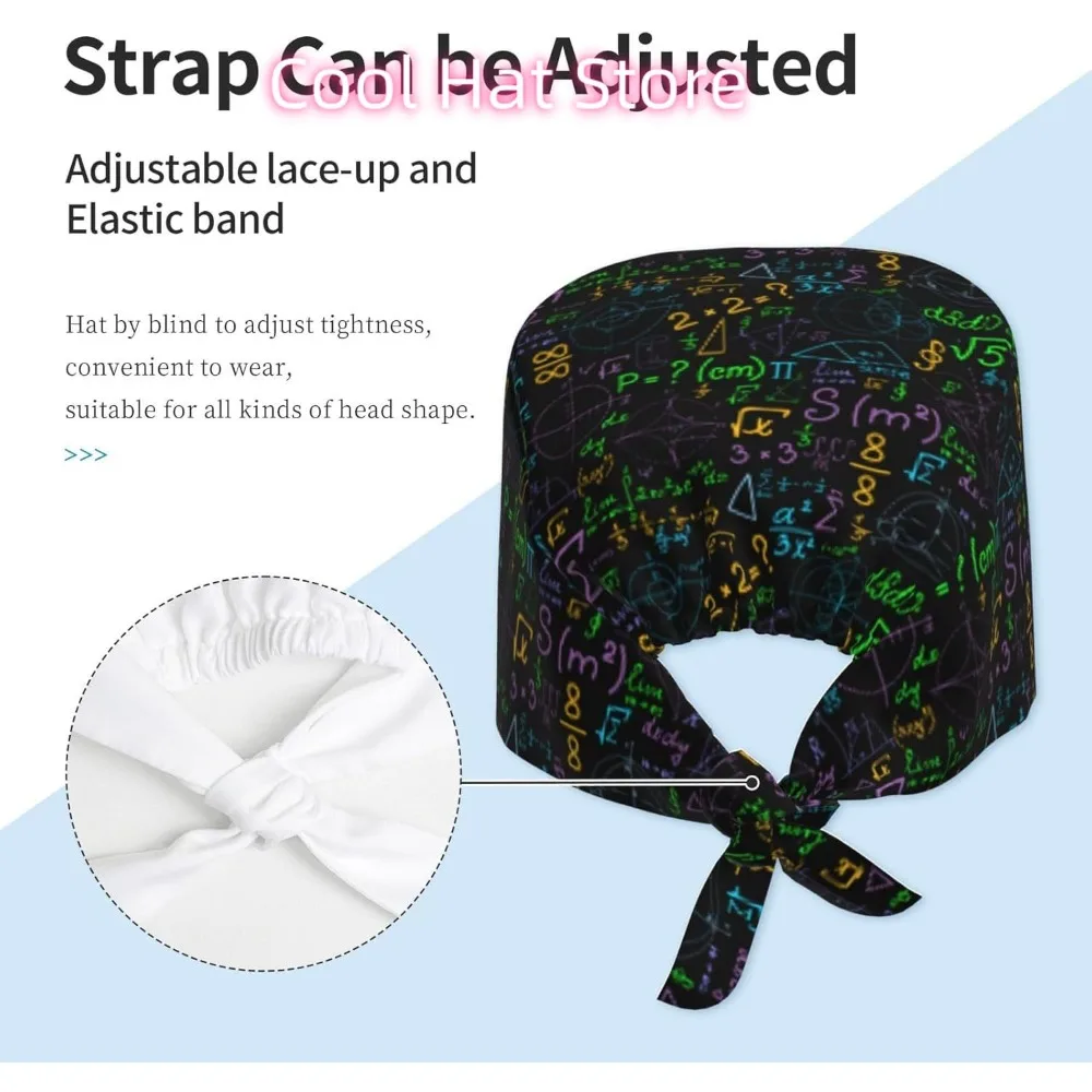 الرياضيات الملونة منصات هندسية الصيغ حسابات تنفس فرك قبعة للممرضات والأطباء قبعة العمل قابل للتعديل مع #5