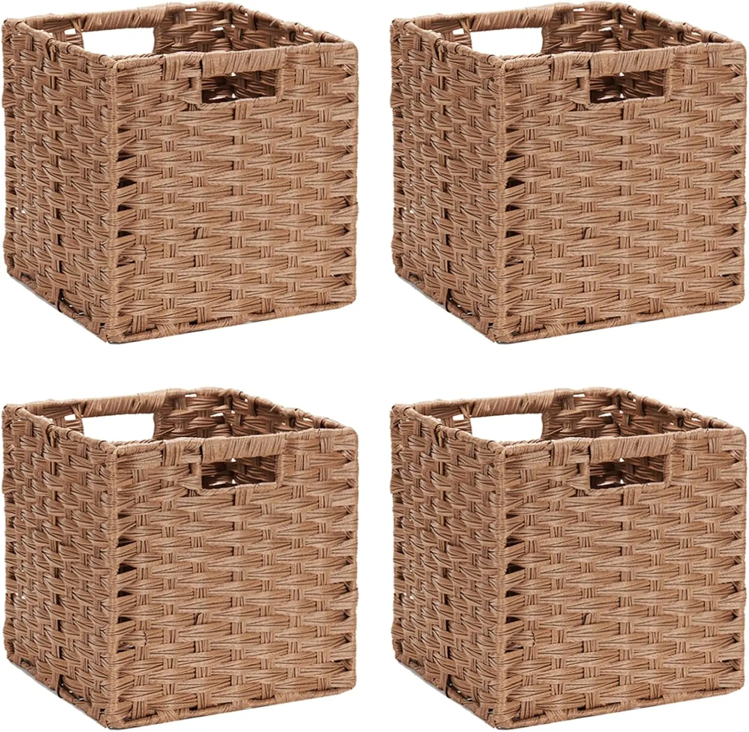 

Wicker Storage Cubes Set of 4 - Foldable 11x11x11 Baskets for Closet, Clothes, Toys - Brown