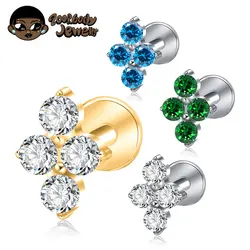 ASTM F136 Titanium Piercing 16G CZ Labret Lip Ring Tragus Cartilage Helix Conch Medusa Earring Stud Nose Piercing Body Jewelry