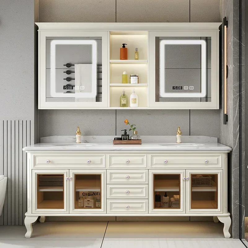 

American Smart Bathroom Cabinet With Double Sink, Light Luxury Wash Basin, Solid Oak Bathroom Cabinet, Wash Basin