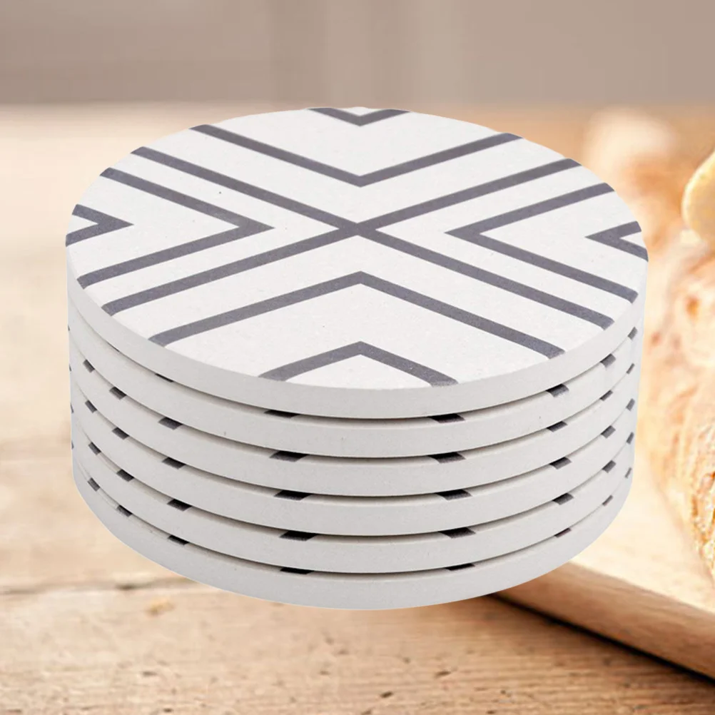

6pcs Absorbent Stone Coaster Natural Ceramic Thirsty Coasters For Drinks Heat Resistant Grey Geometric Design Non-Slip Table