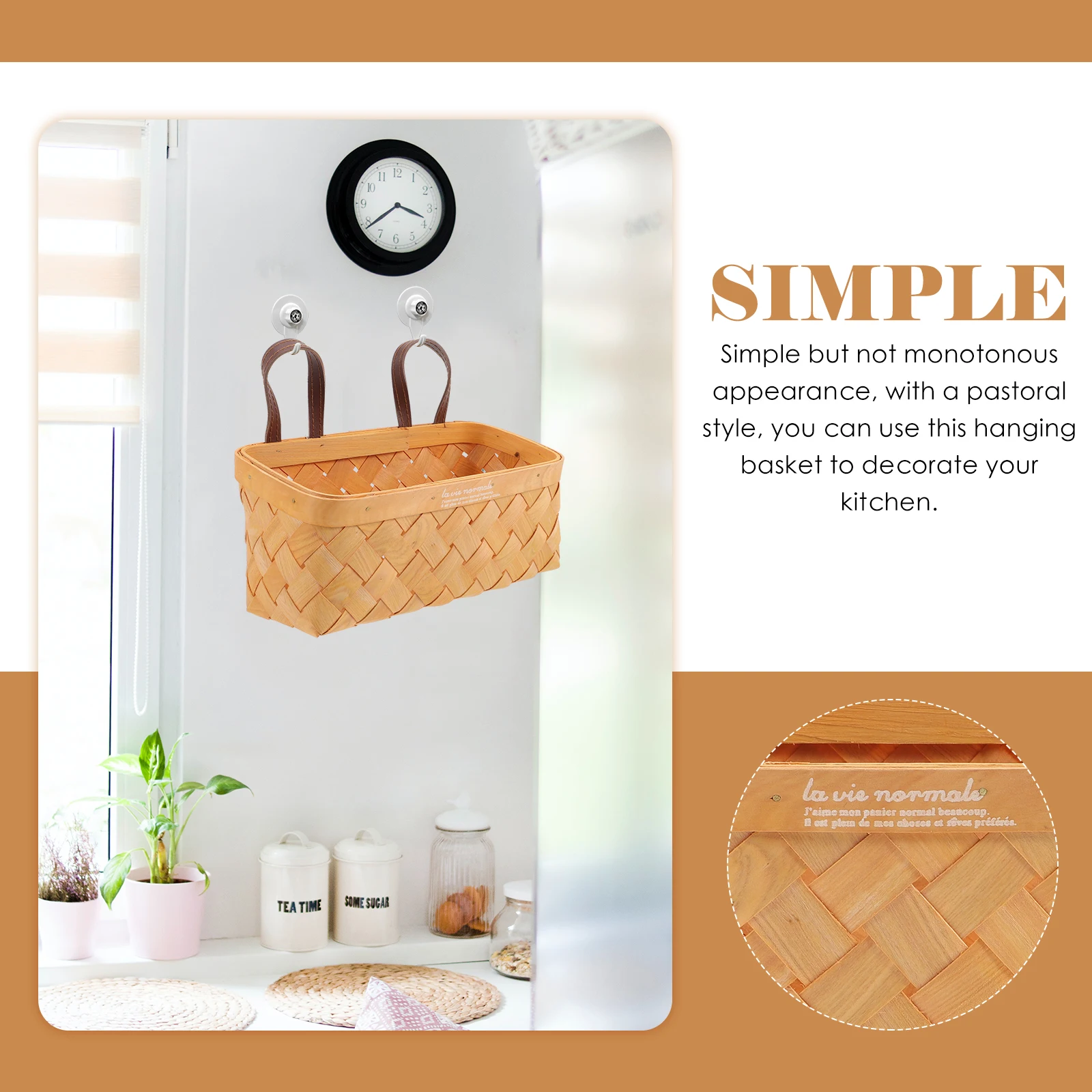 

Sturdy Hanging Fruit Basket Wall Mounted Woven Kitchen Storage Basket Decorative Flower Holder Wall Hanging Organizer For