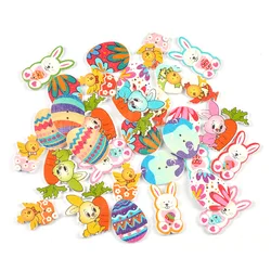 25pcs 1.8-3.5cm Easter Eggs/Bunny Cartoon Pattern Mixed Wooden Buttons For DIY Handmade Crafts Sewing Accessories Party Decor