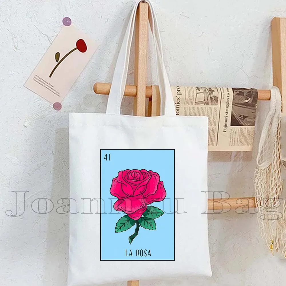 El Catrin Tarot Nopal ESTRELLA SIRENA Luna ROSA LA BANDERA Mexican Loteria Bingo Card Art Shopper Canvas Tote Bag Cotton Handbag