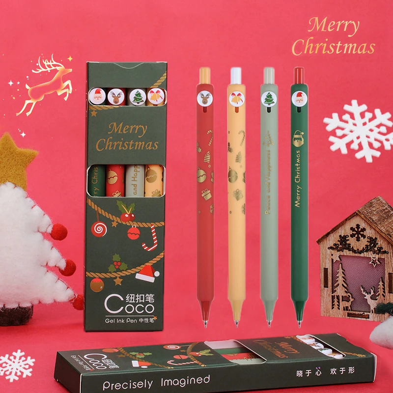 4Pcs/Set Christmas Series Cute Button Gel Pen Creative Quick Drying Writting Pen For Students High Quality Office School Supply