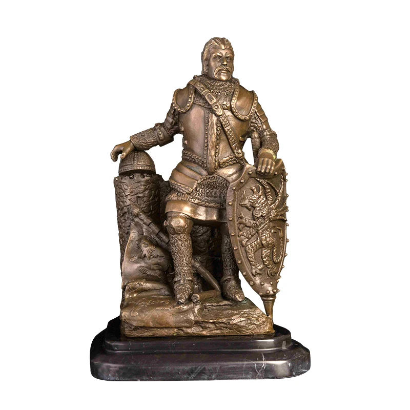 WM-430 Classical Bronze Medieval Ancient Rome Soldier Statues National Protection Army Warrior General with Shield Sculpture