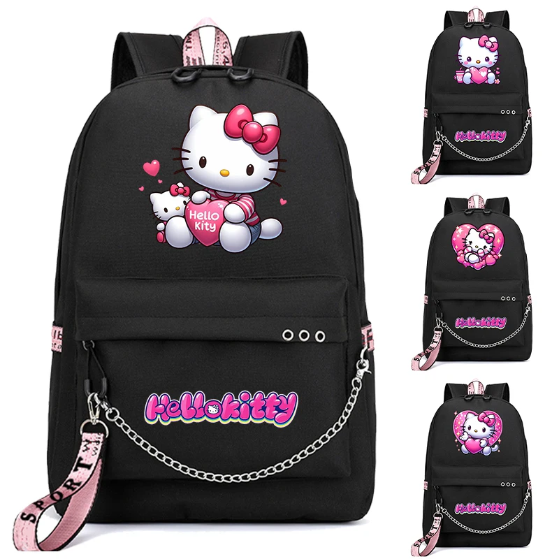 

MINISO Hello Kitty Bookbag для мальчиков и девочек, повседневная сумка с героями мультфильмов, рюкзак для подростков, школьная сумка унисекс, школьный рюкзак, холщовый рюкзак