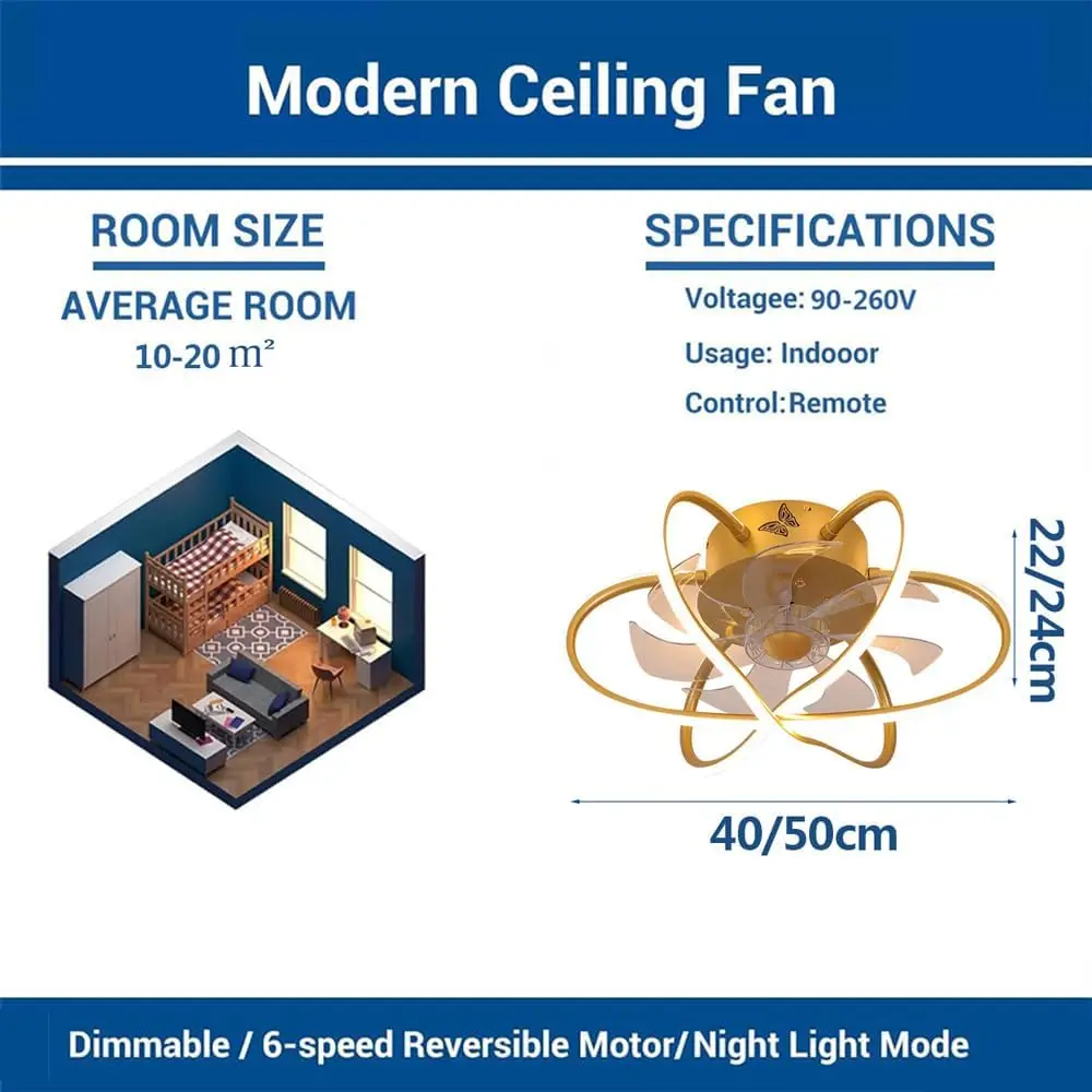 15.8-inch modern illuminated ceiling fan LED bladeless ceiling fan 6-speed stepless dimming 3-color embedded slim ceiling fan
