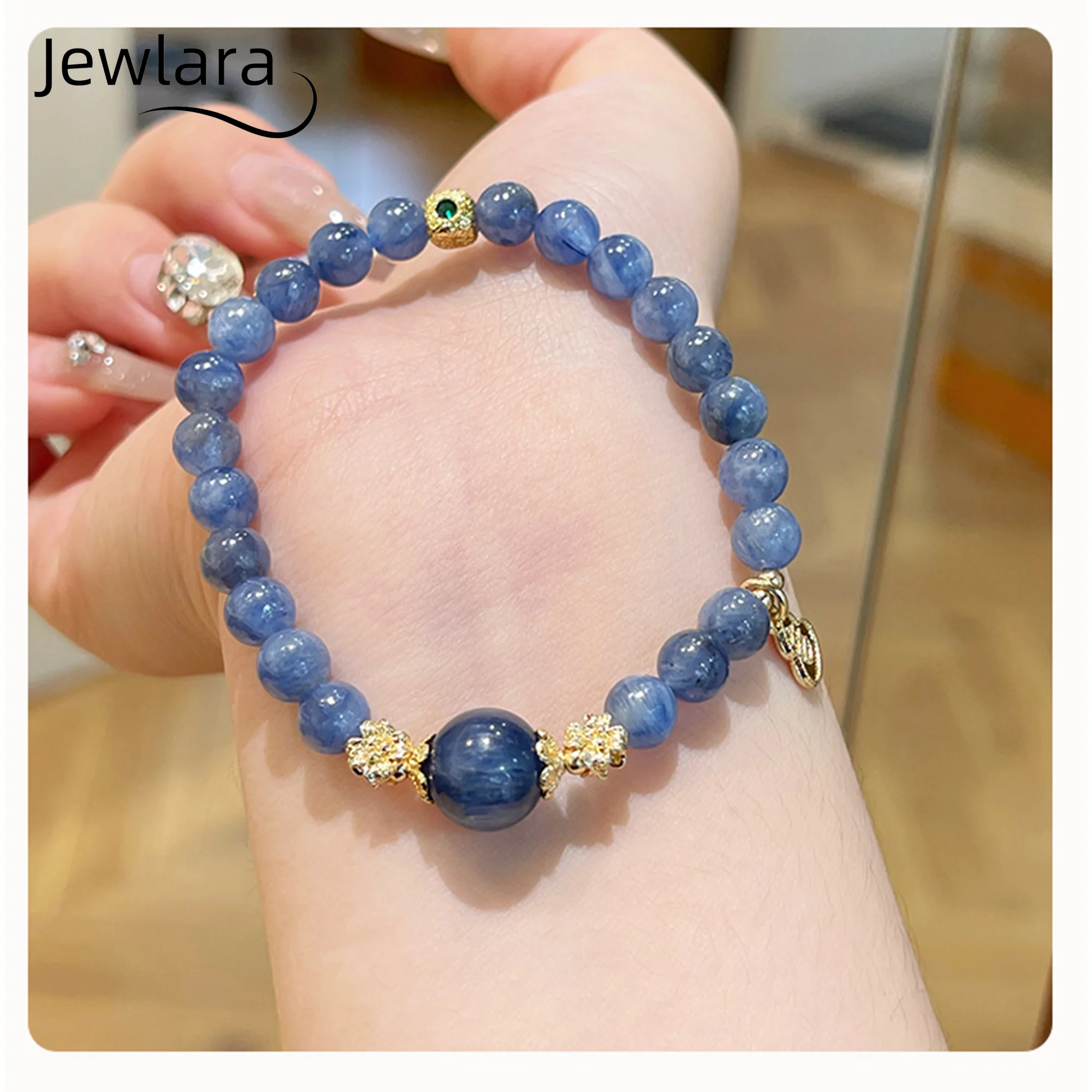 

Jewlara Original Kyanite Bracelet, High-end Sense, Interstellar Blue Gourd, Women's Round Beads Fashion Niche Crystal String