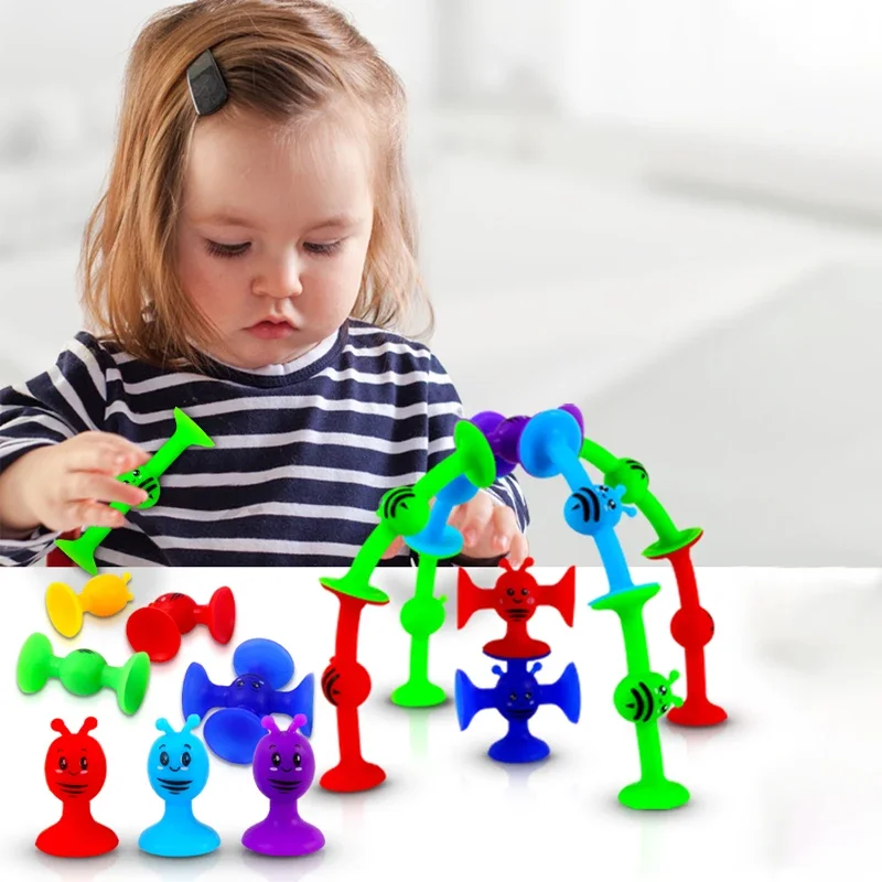Juego de juguetes con ventosa para abejas pequeñas, bloques de construcción suaves con ventosa Pop, juego interactivo para padres e hijos, juguetes para baño con ventana