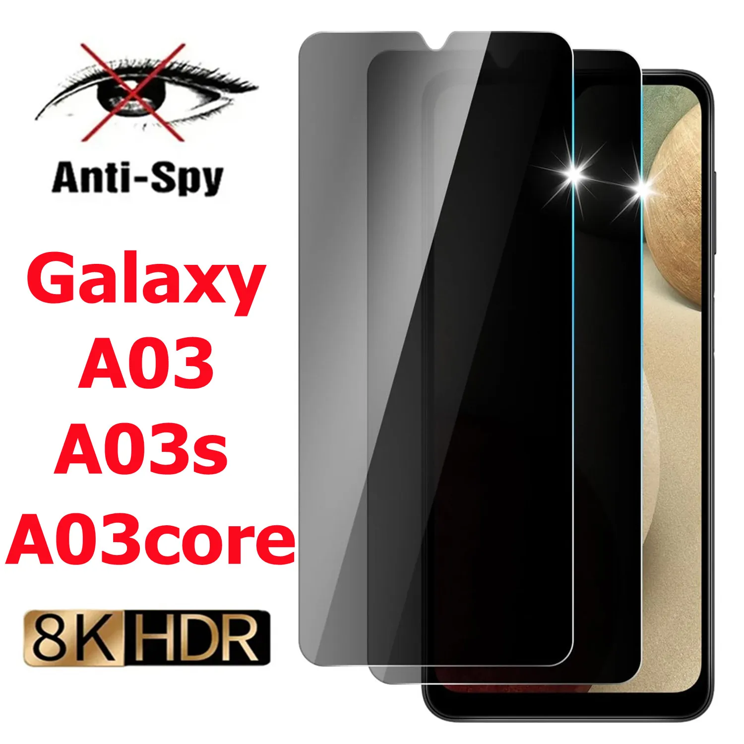 

For Samsung Galaxy A03 A03s Anti Spy Screen Protector 9H Tempered Glass Film No Bubbles Anti Fingerprint Scratch Resistant