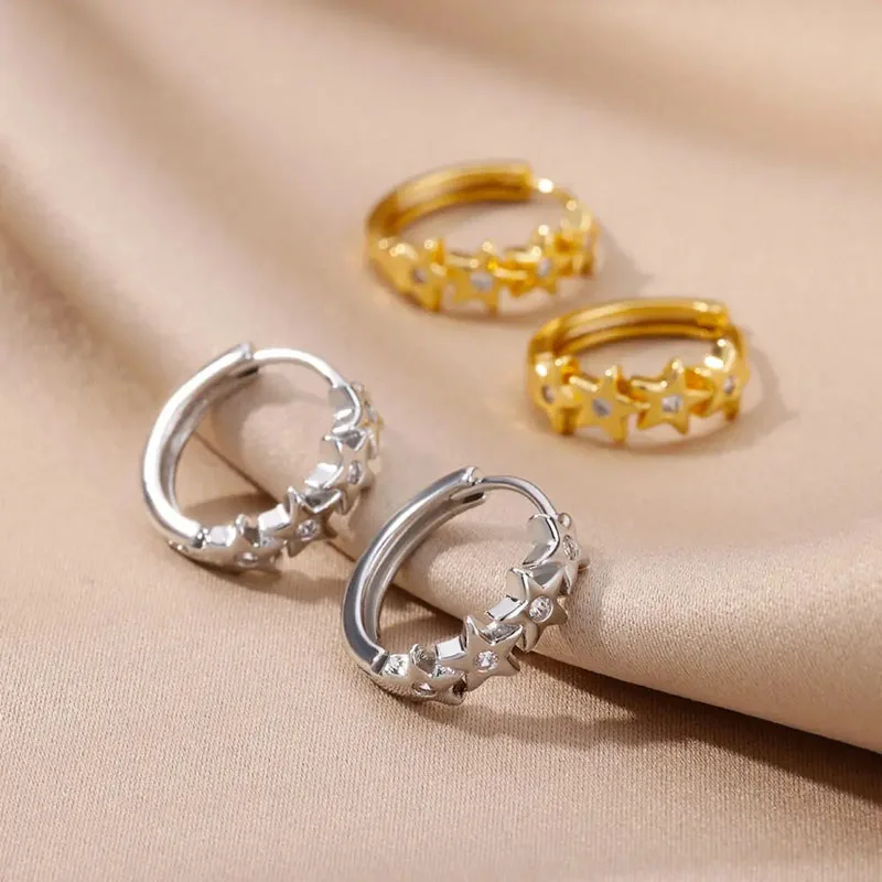 A Girl 1Pair Mini Zircon Star Hoop Earrings for Women Earrings Korean Fashion Ear Buckle Jewelry Accessories Gift