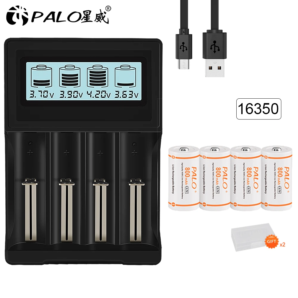 

PALO 16340 16350 Rechargeable Battery Cell 3.7v CR123A Li-ion lithium Batteries with 3.7V LCD Smart Battery Charger