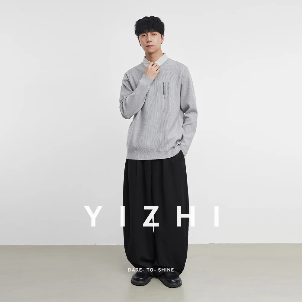 Fashion Men's Lapel Polo Top 2025 Winter New Thickened Fake Two-Piece Sweater Men's Warm Knitted Sweater Pullover