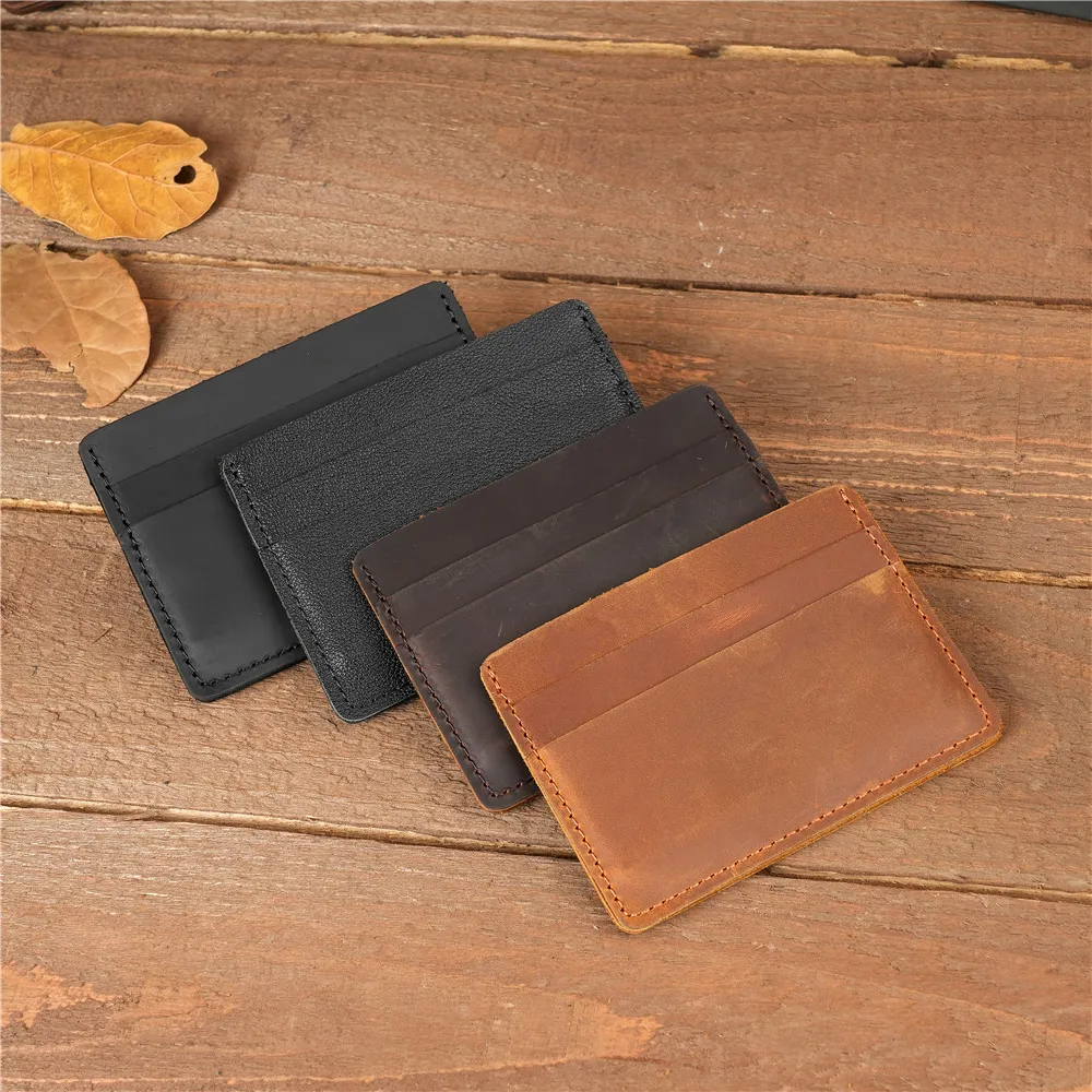 1150 Unisex Horizontal Leather Black Card Bag, Crazy Horse Cow Pickup Bag, Fashionable Retro Coin Purse