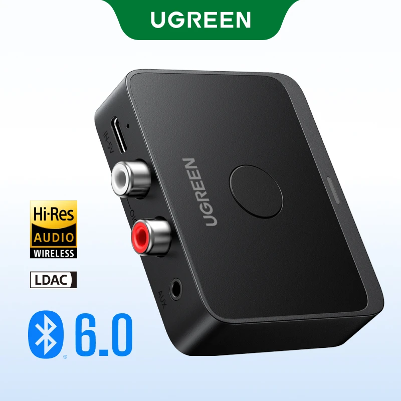 UGREEN AUX Bluetooth Ontvanger LDAC AAC Hi-Fi 3.5mm Jack 2RCA RCA Audio Bluetooth 6.0 Adapter Ontvangers 15 h Voor Auto Speaker PC