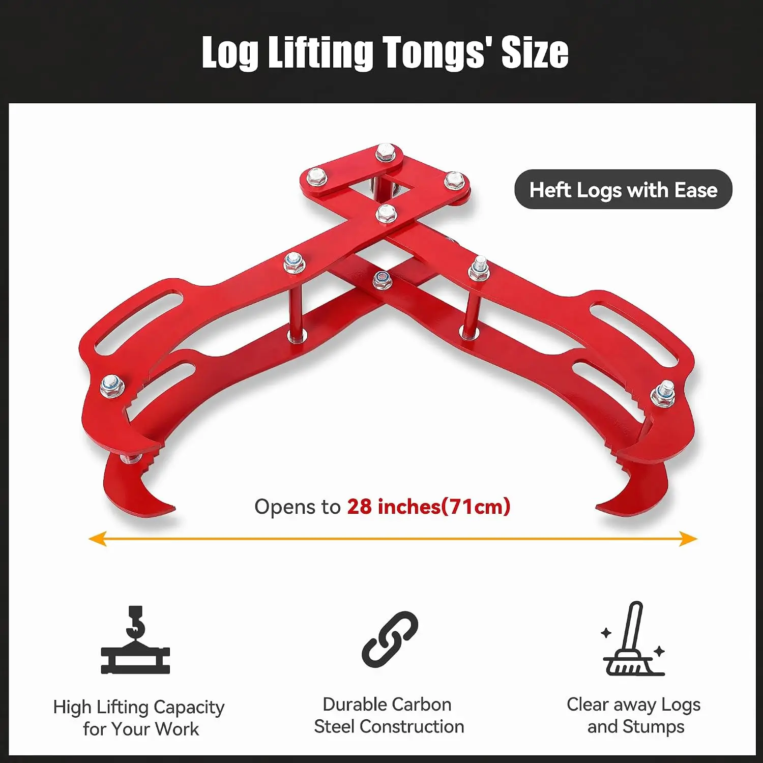 4 Claw Log Lifting Tongs 70cm Lumber Skidding Tongs | Wood Grapple with Fixed Ring | Wavy Teeth | 360° Swivel Hook | 3.6 Ton Capacity