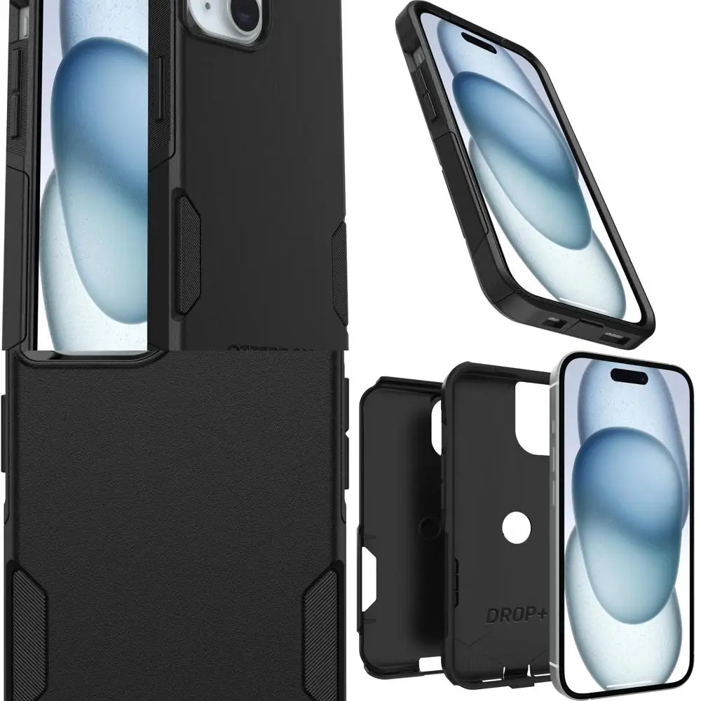 

iPhone 16e, 15, 14, & 13 Commuter Series Case - BLACK, slim & tough, pocket-friendly, with port protection (ships in polybag)
