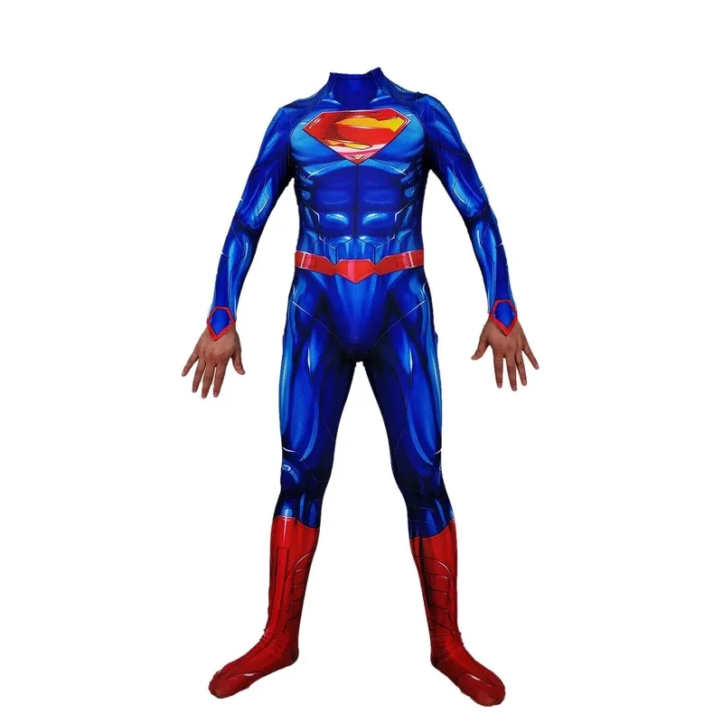 2025 Blue New 52 Clark Cosplay Costume Superhero Man Suit Bodysuit Boys Zentai Suits Halloween Jumpsuit Adults Kids -o-A