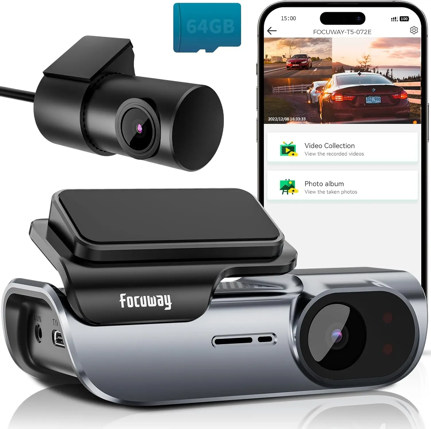 

4K Dual Dash Cam with 5GHz WiFi, Voice Control, Parking Mode & Night Vision - Free 64GB Card Included