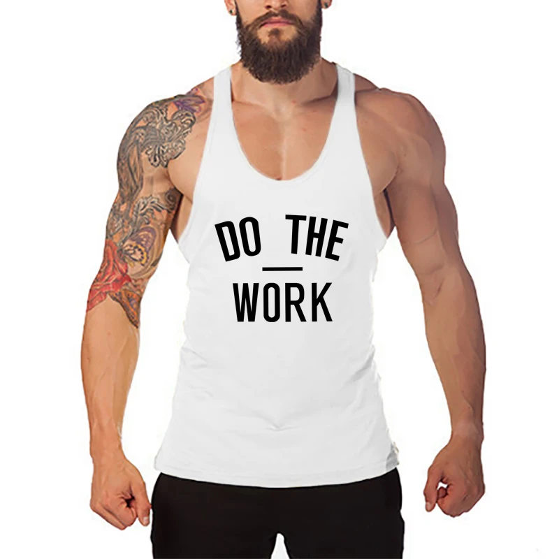 DO THE WORK Muscle Fit Men's Sleeveless Tank Tops Gym Stringer Vest Bodybuilding Workout Shirts Summer Cotton Sportswear