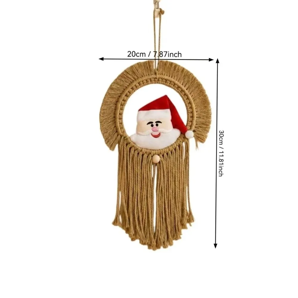 20x30cm Santa Claus Wall Hanging Round Shape Handmade Woven Christmas Wall Tapestry Hanging Loop Tassel Fringe