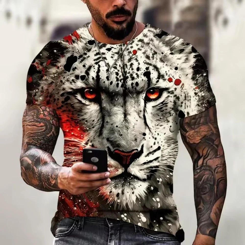 

Summer Animals Vintage leopard T-shirt For Men Lion Graphics 3D Print Fashion Short Sleeve T-shirt Men's Clothiing