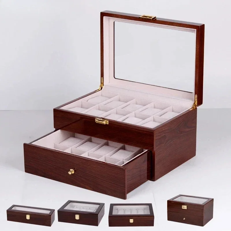 

For Watch Watch Case Brown Bright Baking Paint 20 Slots Display Storage Watch Box Luxury Storage Organizer Customizable Logo OEM