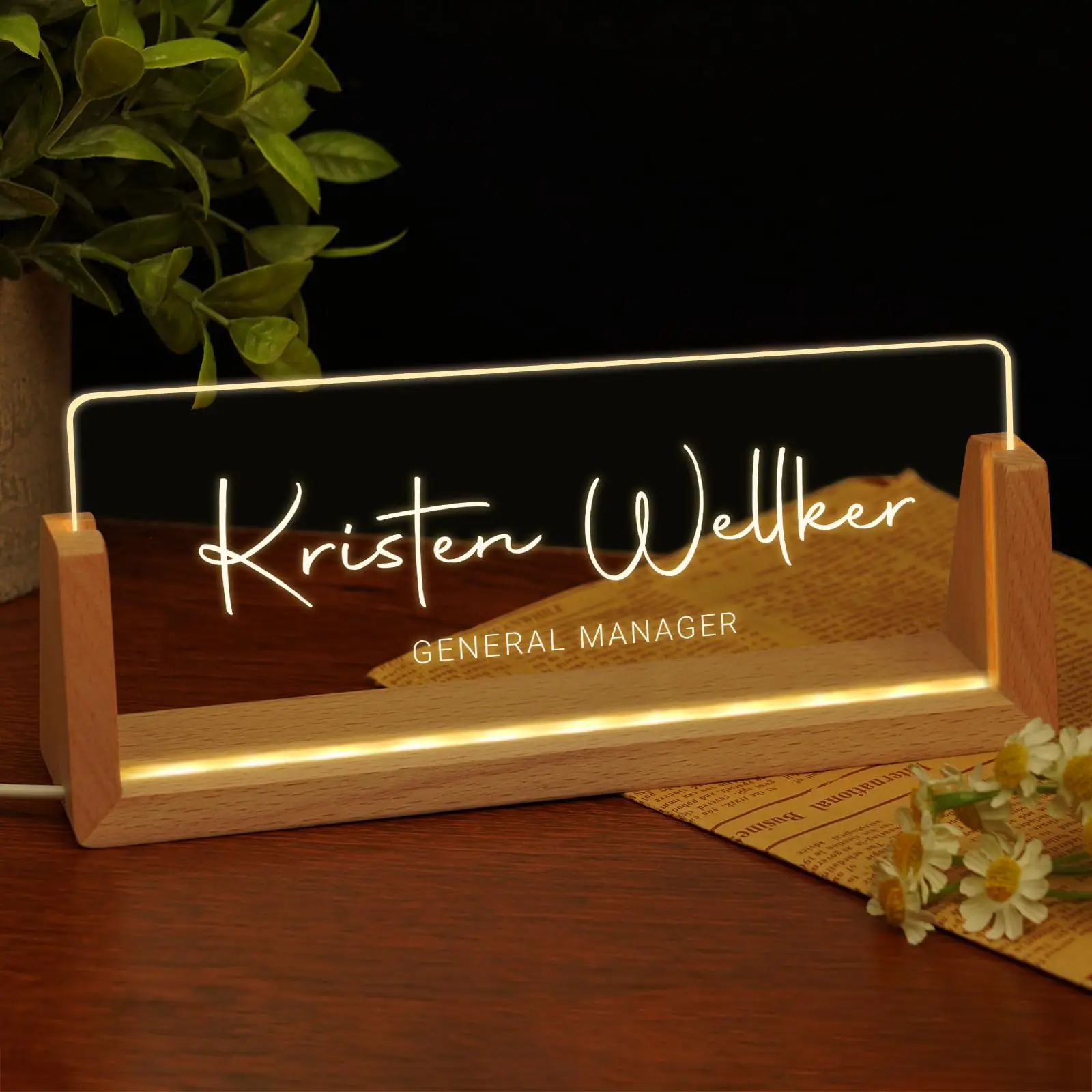 Personalized Light Up Desk Name Acrylic Plate Custom Office Plaque with Name Position Gift for Employee Coworkers Teacher