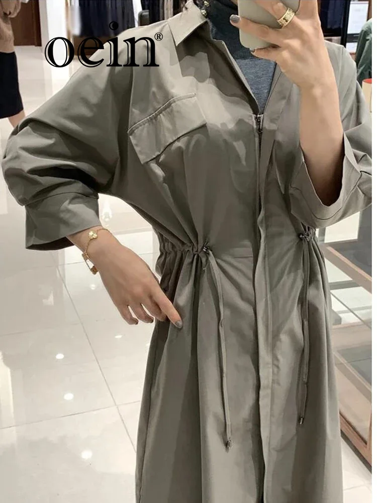 [oein] 2024 Autumn Women French Style Design Long Windbreaker Jacket