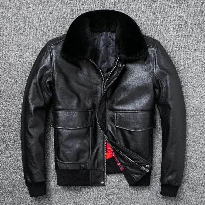 LNY!2025 Plus size winter warm Classic G1 genuine leather jacket.Air Force Men Euro black cowhide thick top gun coat