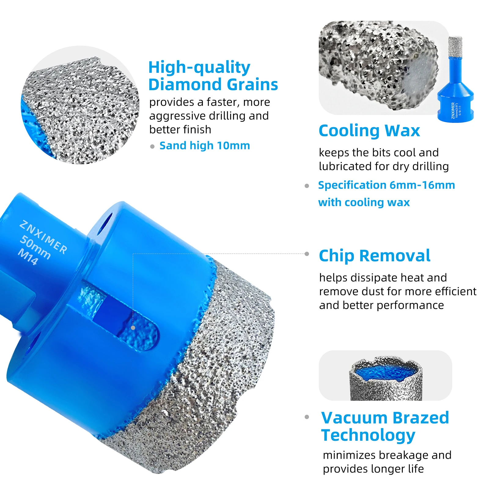 5 قطعة الحفر الجاف M14 الموضوع مختلط هول المنشار مجموعة بلاط البورسلين التيجان الجرانيت الرخام المزجج بلاط لقمة ثقب أدوات