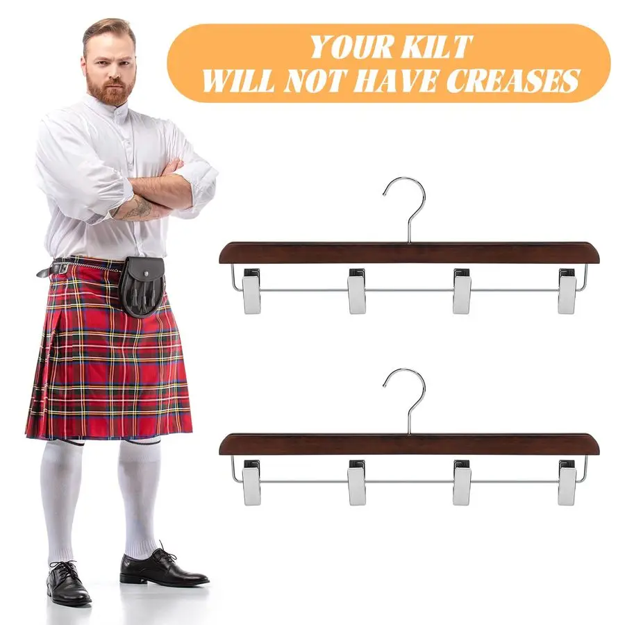 4 Peças Cabide de Madeira para Saias e Kilt, 20 Polegadas, com 4 Clipes para Armário, Marrom Noz