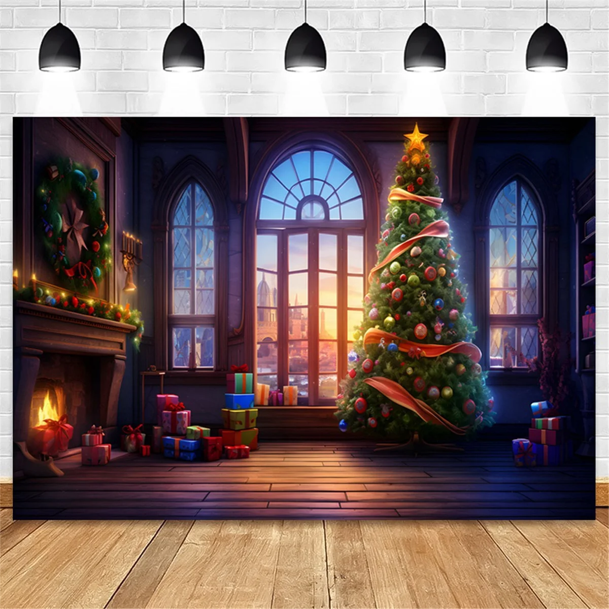 210X150cm Background Cloth Winter Christmas Tree Children'S Multifunctional Photography Background Cloth,Model 7981 -X64A