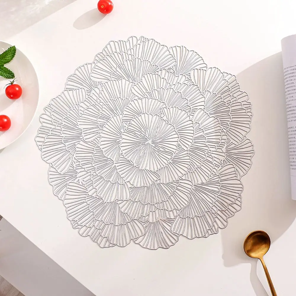 Hollowed Out Flower Placemat PVC Thickened Table Mat Gold Round Hot Stamping Heat Insulation Placemats Mug Coaster Table Mat