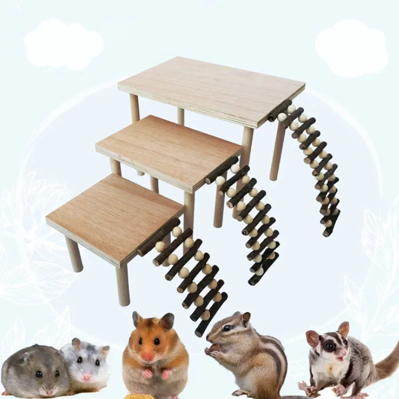 Funny Hamster Toy Apple Tree Ladders Platform Natural Wooden Toys For Chinchilla Hamster Small Animals Pets Cage Accessories