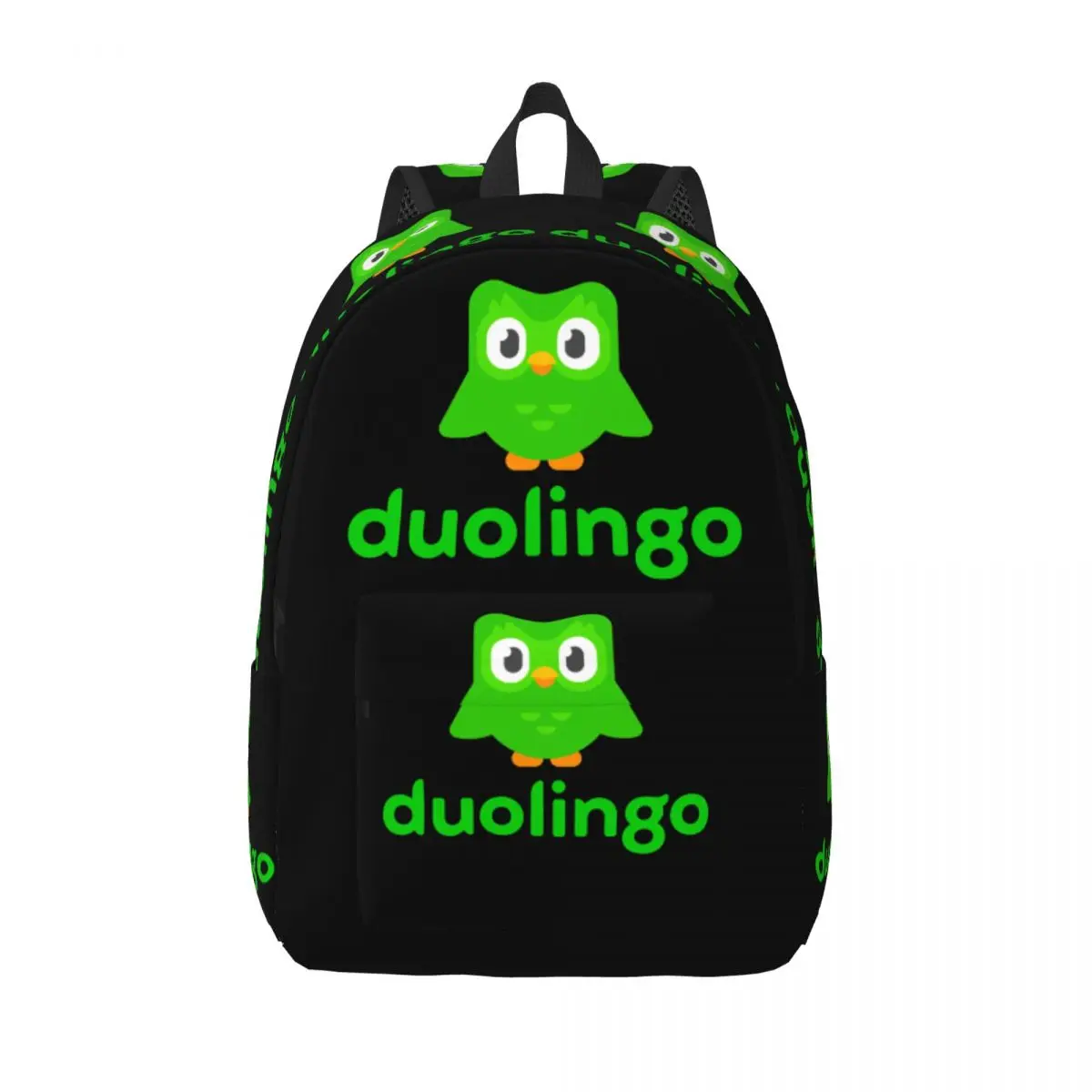 

Custom Cute Cartoon Owl D-Duolingos Logo Travel Canvas Backpack School Computer Bookbag Mascot Owl College Student Daypack Bags