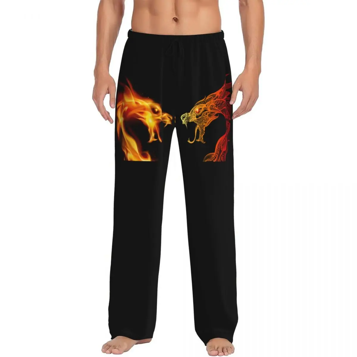 Two Fire Dragon Heads Men's Casual Pajama Sleeping Pants Lounge Loose Trousers Comfortable Nightwear