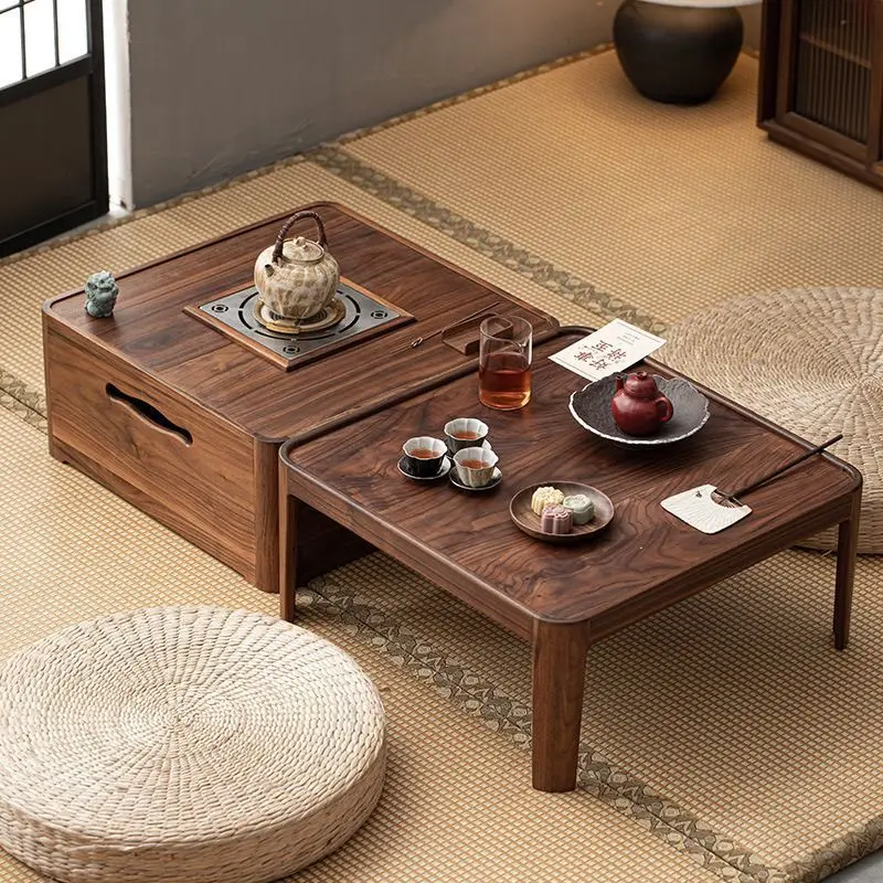 North American black walnut bay window table low table tatami Chinese solid wood kang table balcony coffee
