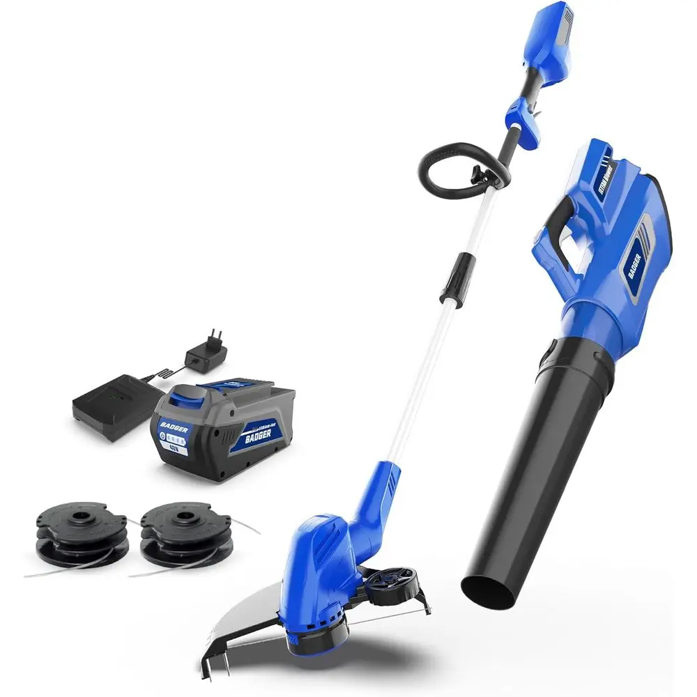 

40V Weed Wacker & Leaf Blower, Wheeled Edger Kit Electric with 2Ah Battery & Charger, String Trimmer, Lightweight, Adjustable Te