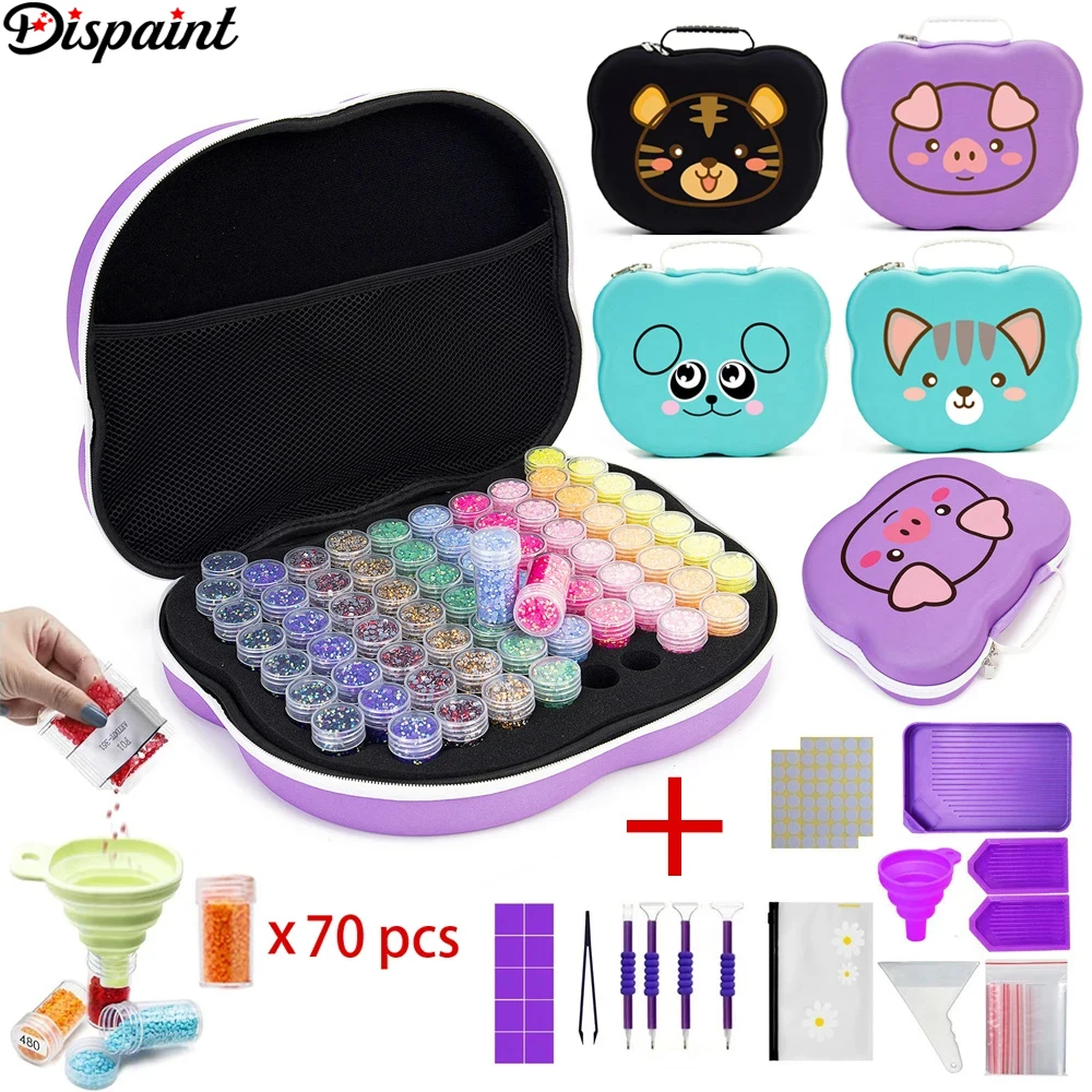 Dispaint Diamond Painting Storage Boxes 70 Grids Bead Storage Large Capacity Set With Accessories Mosaic Container Bag Tool Kit