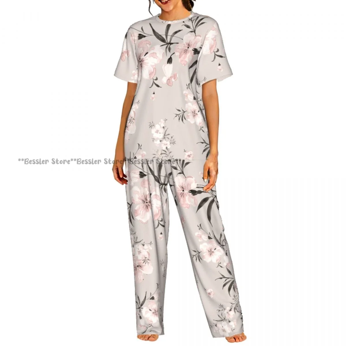 

Винтажный розовый пижамный комплект с цветочным принтом, женская домашняя одежда с короткими рукавами