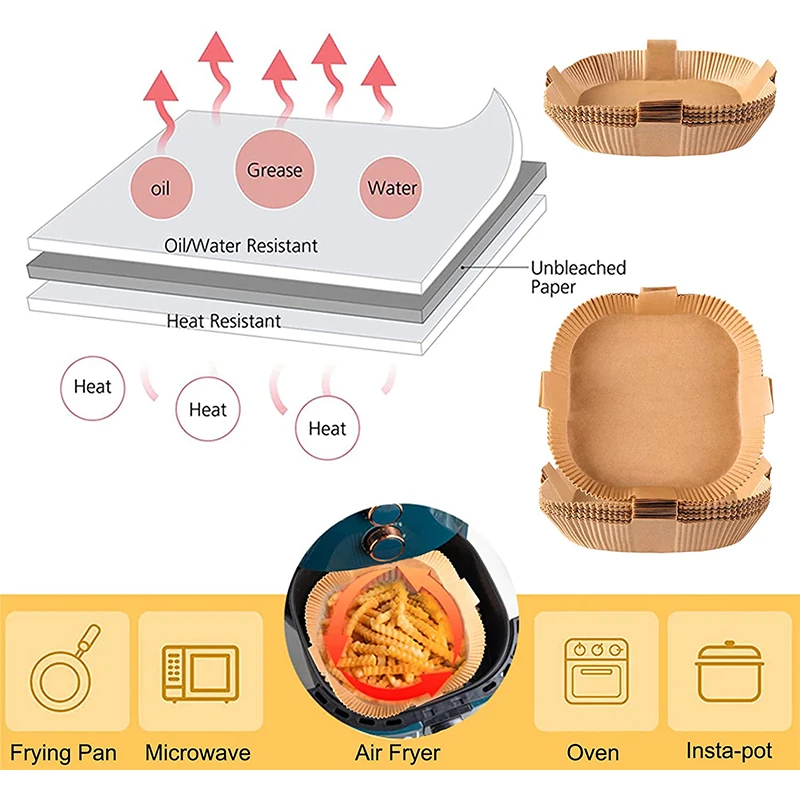 50Pcs Oil-Proof Air fryer Disposable Paper for Barbecue Plate Round Oven Pan Pad 16CM AirFryer Baking Paper Liner Baking Tools